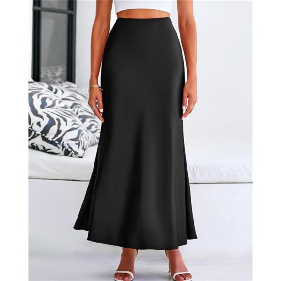Women's Elegant High Waist Maxi Skirts Black - Picture 2 of 6